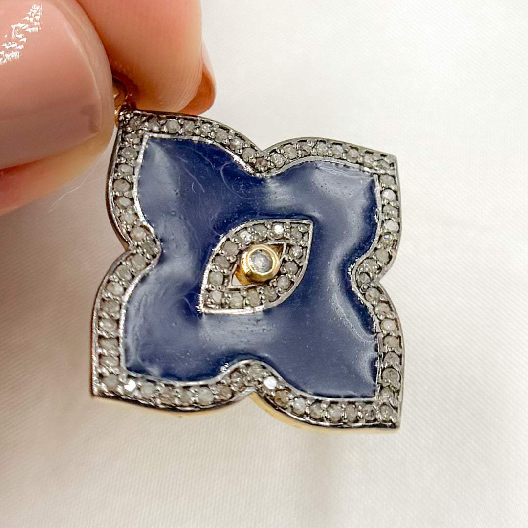 DP041A. Diamond Sterling Silver Flower Shape Enamel Pendant with Gemstone