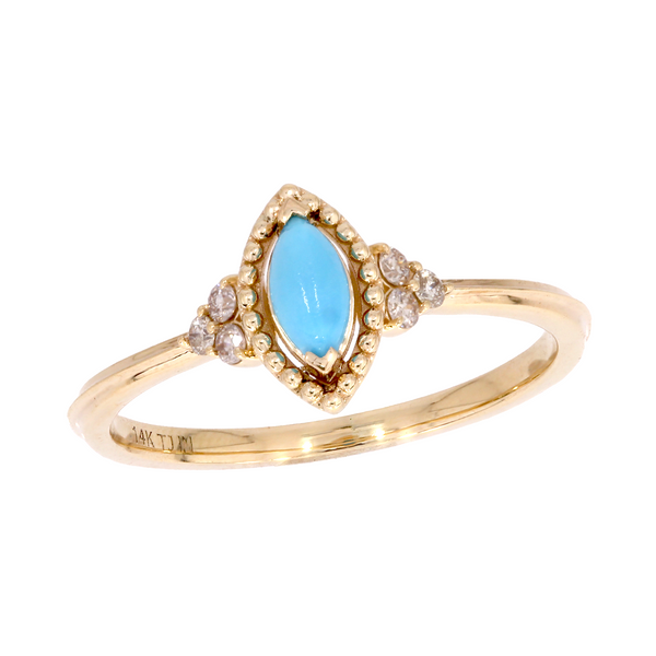 14K Solid Gold Diamond and Turquoise Marquise Ring