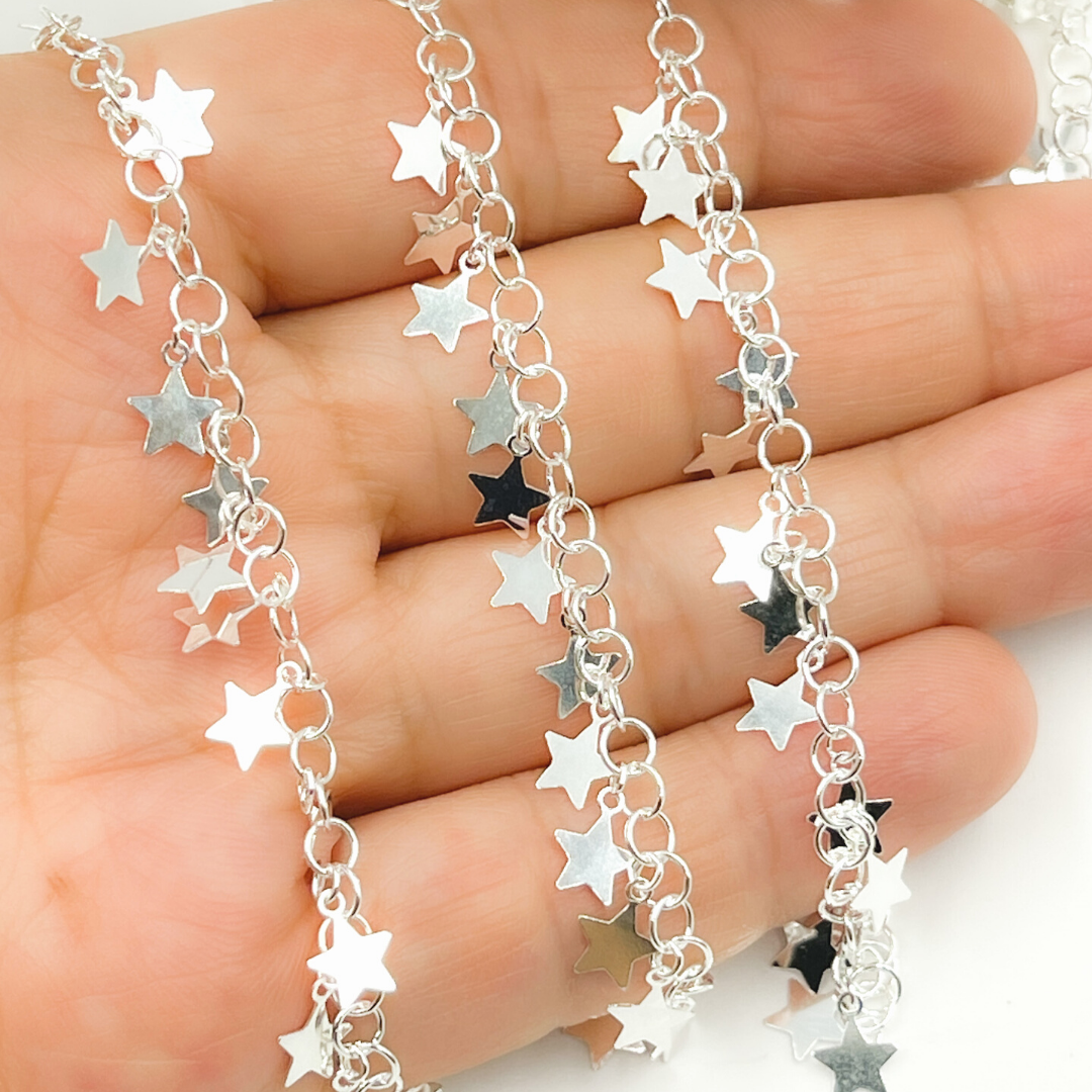 925 Sterling Silver Dangle 5mm Star Chain. V71SS