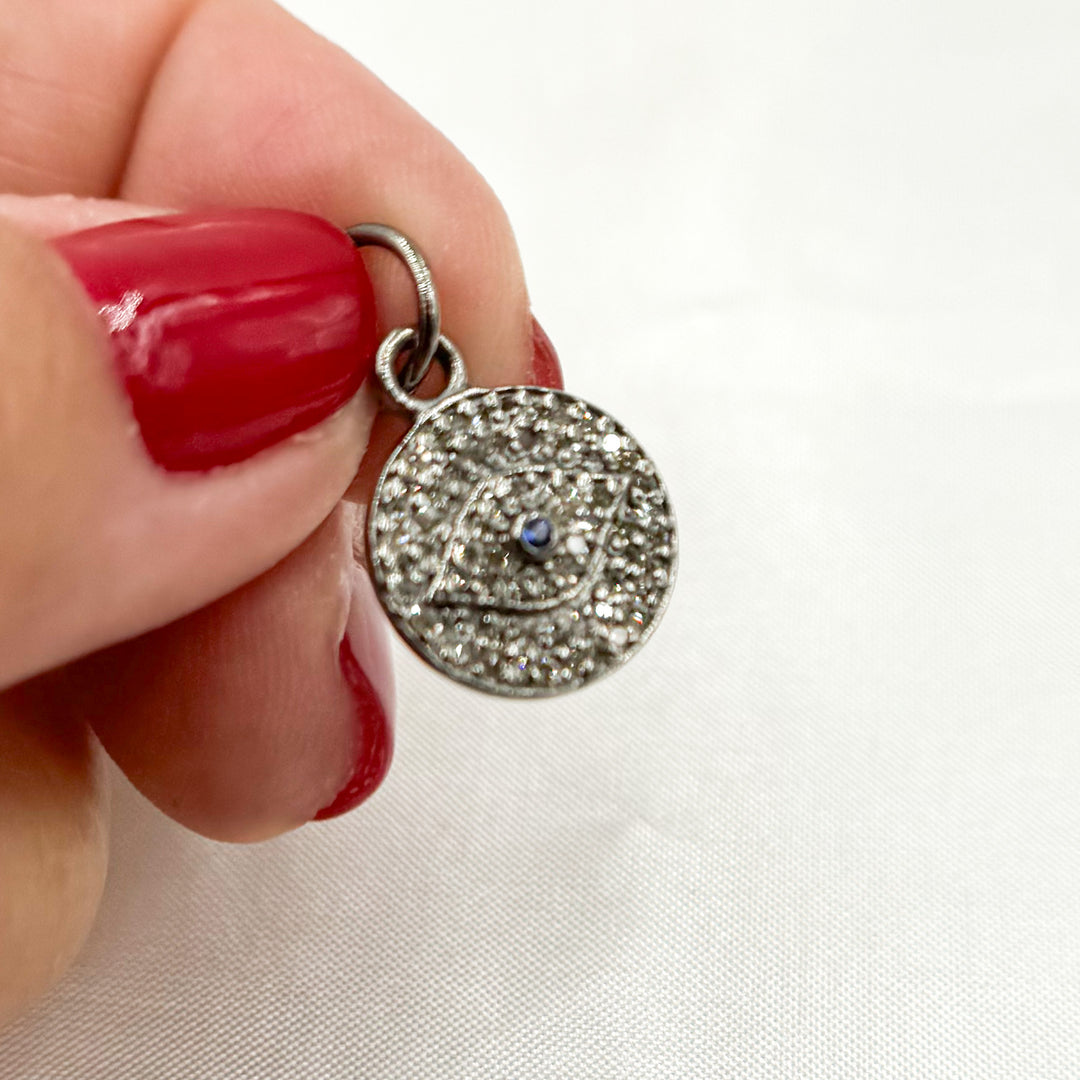 DC236. Diamond Sterling Silver Round Eye Charm with Gemstone