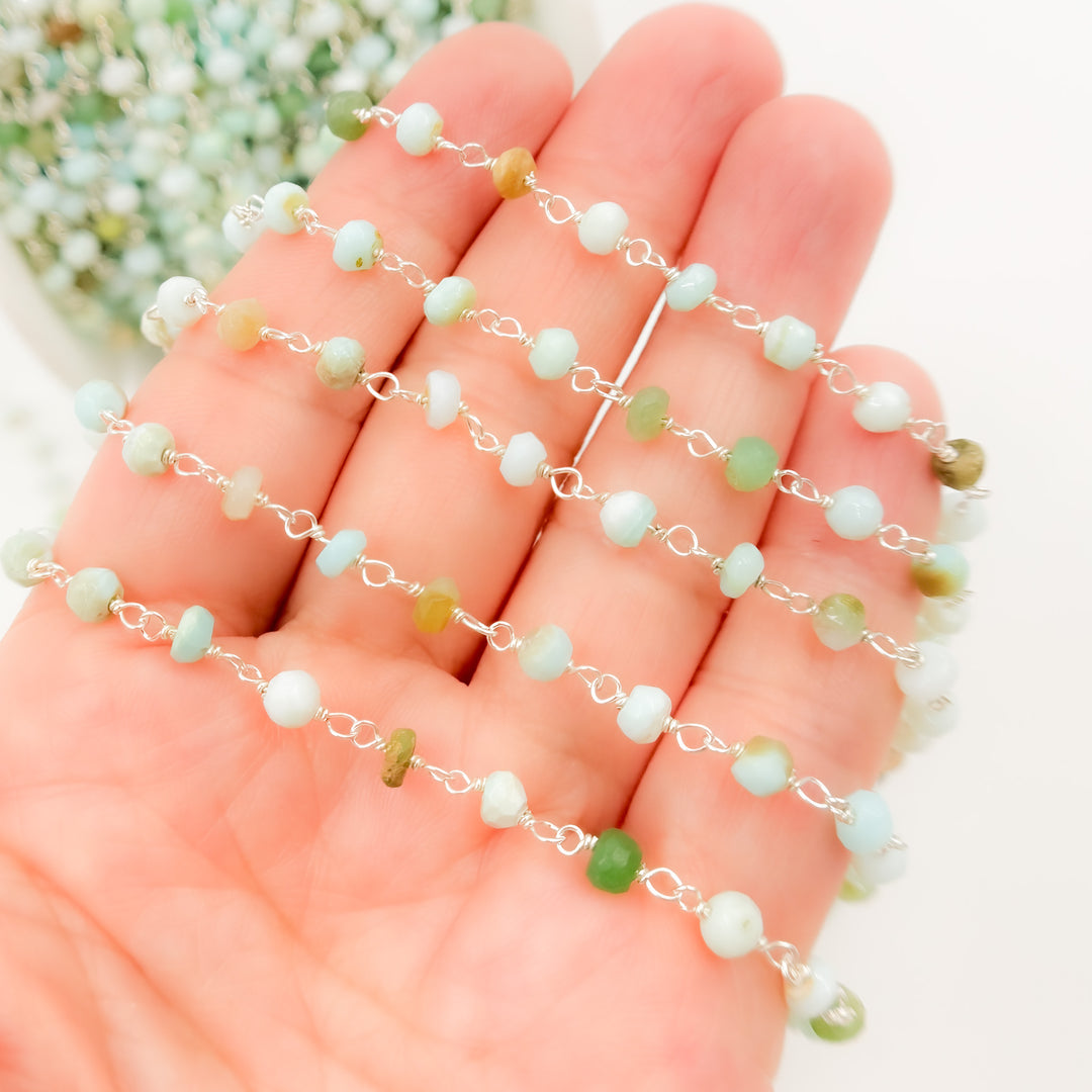 PO15. Peruvian Opal Sterling Silver Wire Chain