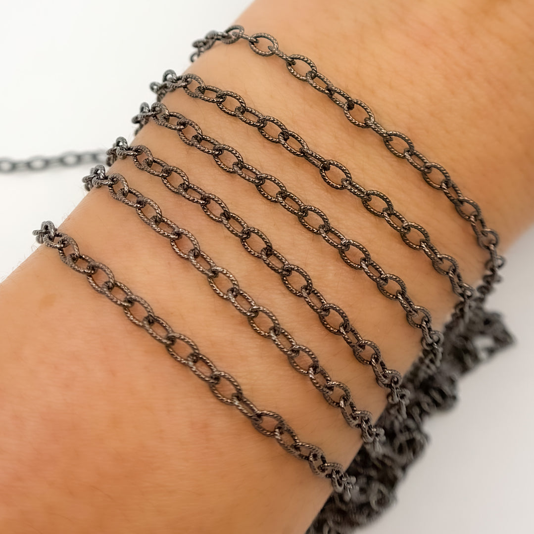 V260BR. Black Rhodium Sterling Silver Twisted Oval Link Chain