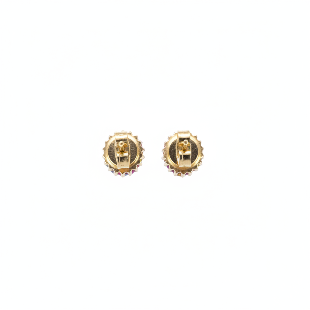 ER113641. 14k Solid Gold Diamond and Gemstone Oval Stud Earrings