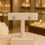 Load image into Gallery viewer, EFB50704. 14K Solid Gold and Diamonds Circle Earrings