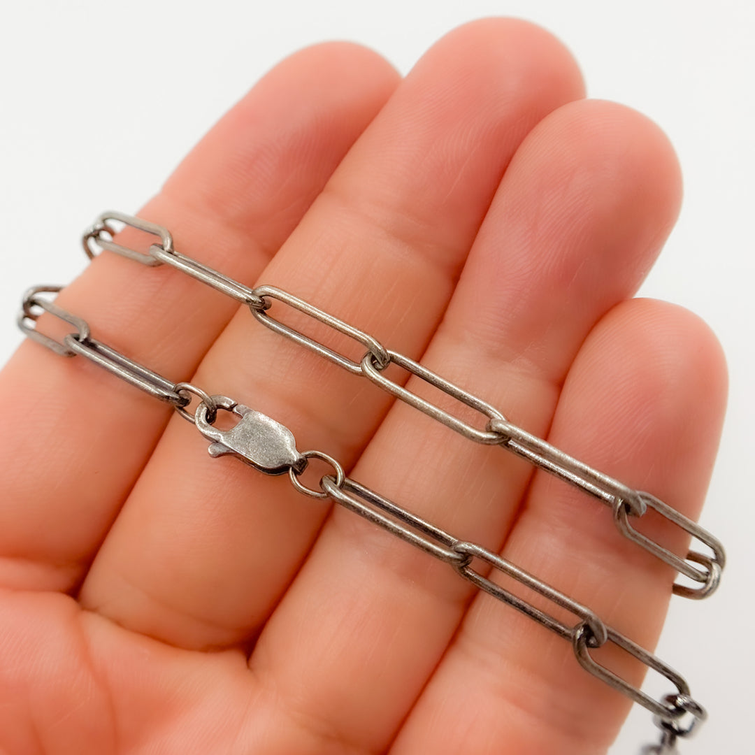 4002OXNecklace. Oxidized Sterling Silver Smooth Paperclip Necklace