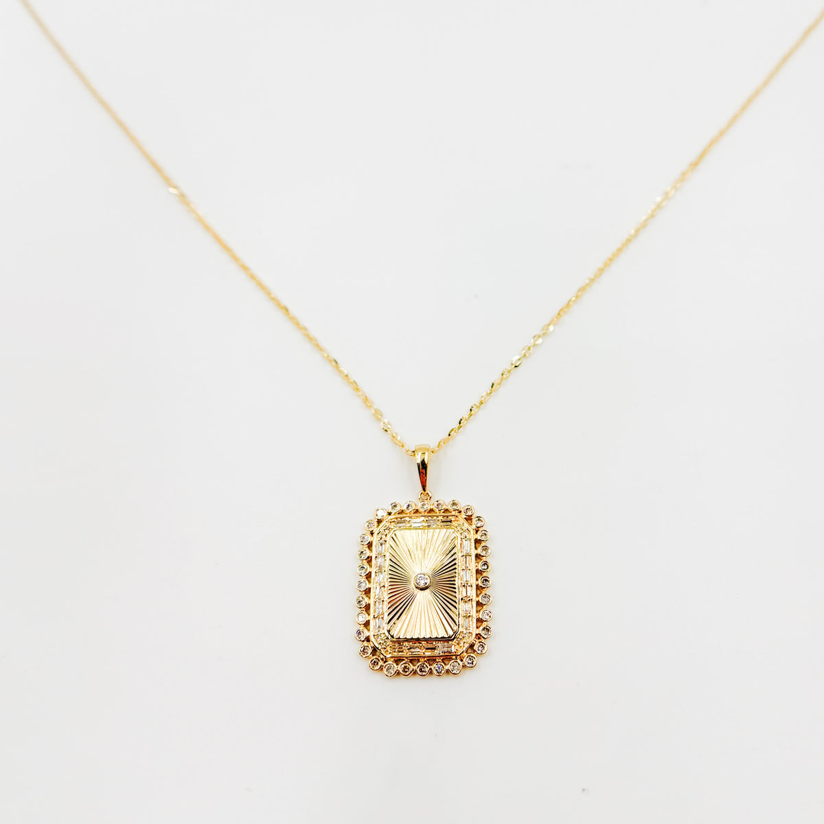 Solid Gold Diamond Rectangle Necklace