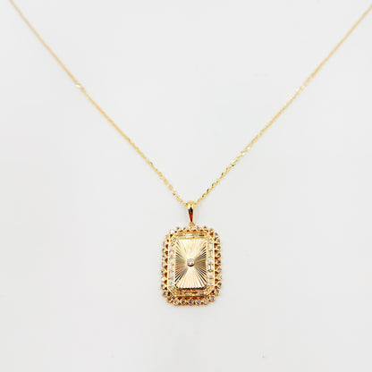 Solid Gold Diamond Rectangle Necklace