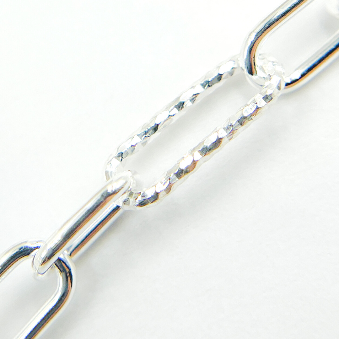 925 Sterling Silver Diamond Cut & 3 Smooth Links Paper Clip Chain. V143SS