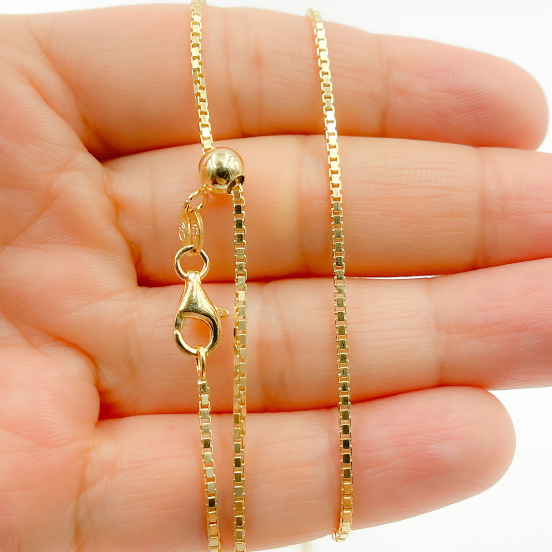 Gold Plated 925 Sterling Silver Layering Box Link Adjustable Necklace. 25Necklace