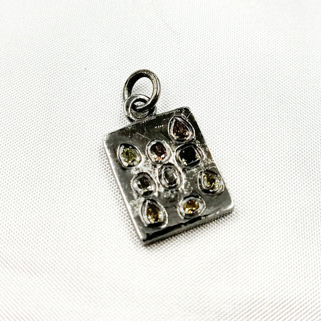 DP414. Diamond Sterling Silver Rectangle Charm with Fancy Diamond