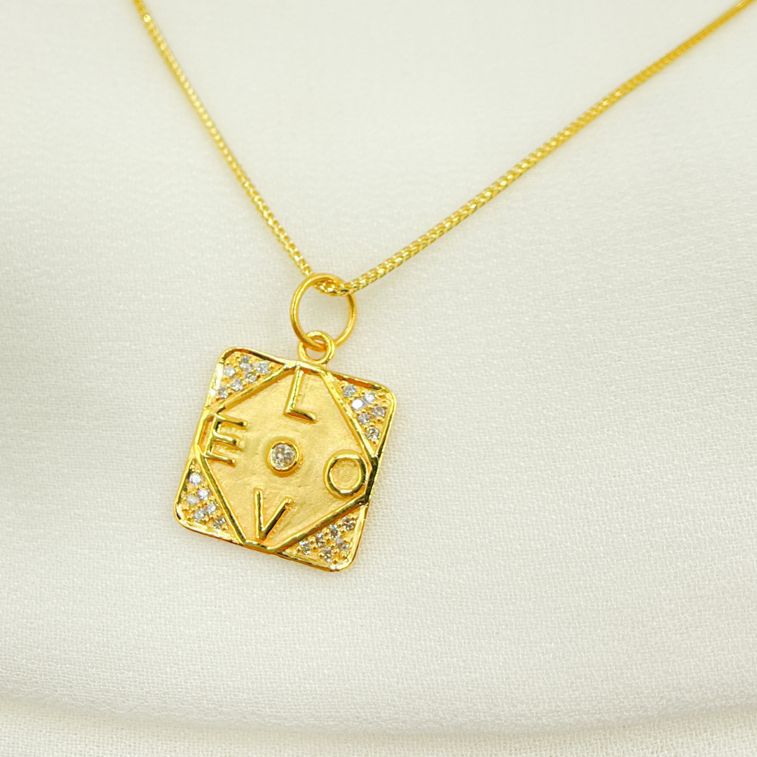 14K Solid Gold Square Love Pendant with Diamonds. GDP181