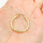 Load image into Gallery viewer, 14K Gold Hoop Earrings with Engraved Tornado Design. GER69
