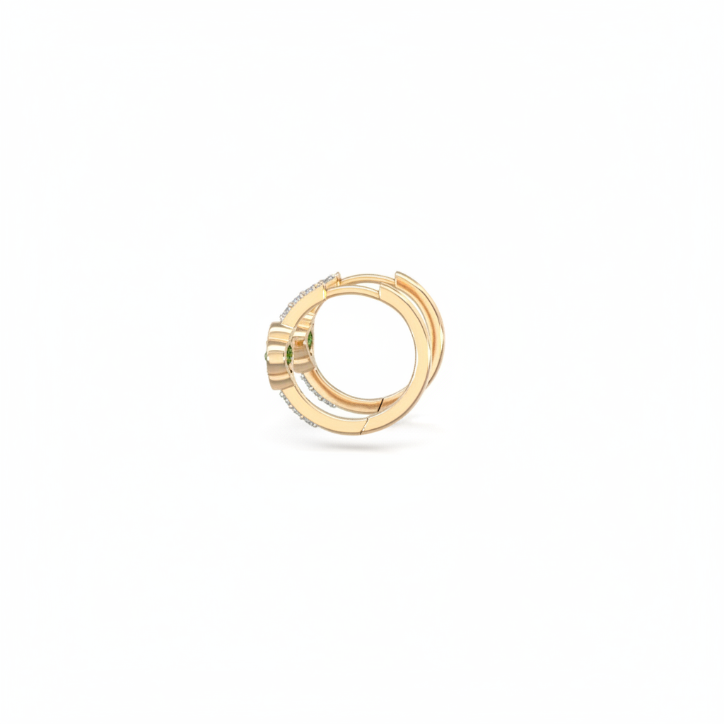 HP402563. 14k Solid Gold Diamond and Gemstones Fancy Flower Hoop Earrings