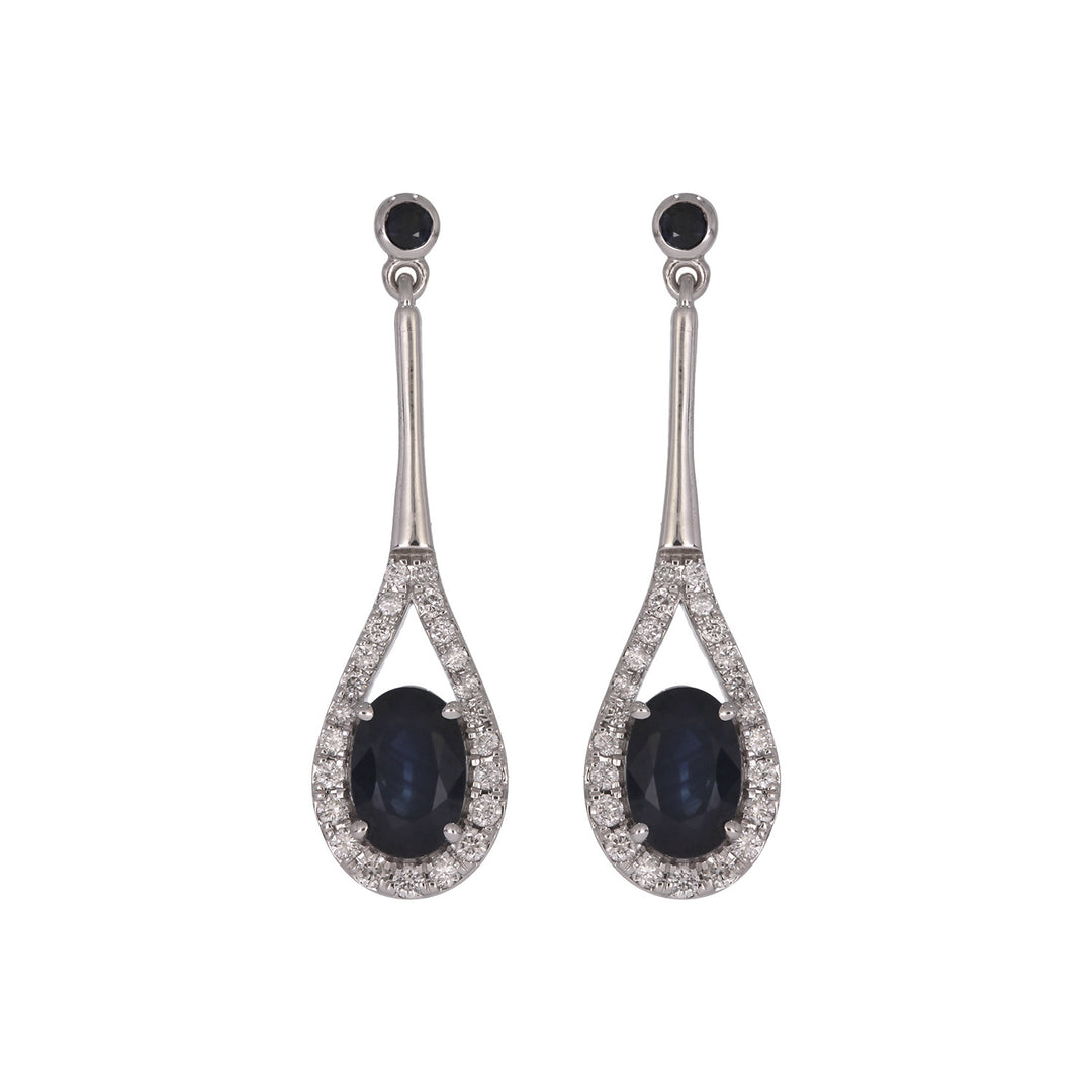 CE97267BS6X4. 14K Solid Gold Diamond and Blue Sapphire Dangle Earrings