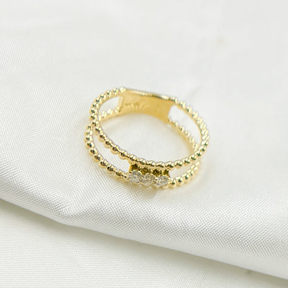 14K Solid Yellow Gold Diamond Double Line Ring.