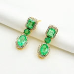 Load image into Gallery viewer, 14k Solid Gold Diamond and Emerald Dangle Stud Earrings. GDT502EM
