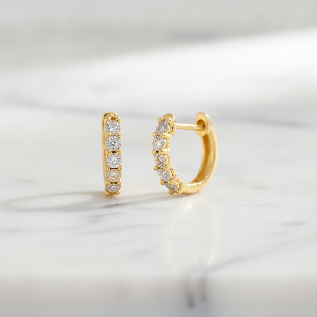 EHA56424. 14K Solid Gold Diamond Huggies Earring
