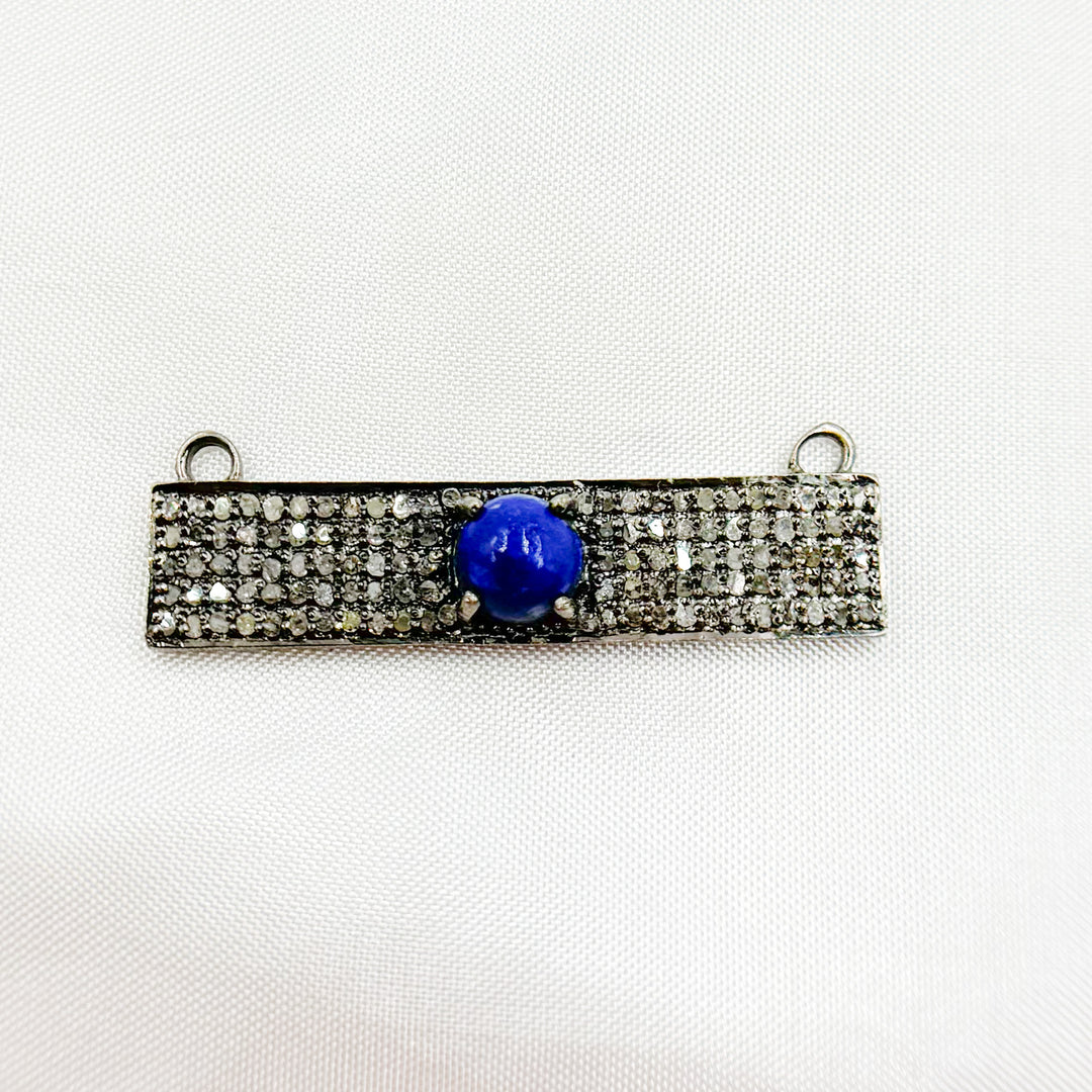 DC10. Silver Diamond and Gemstone Rectangle Connector