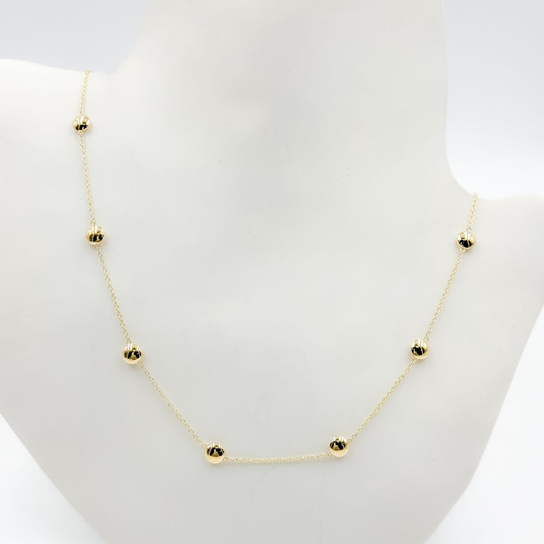 NKSET701. 14k Solid Yellow Gold Flat Bead Link Necklace