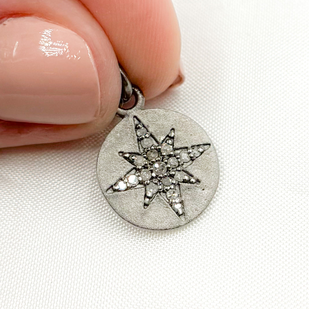 DC367. Diamond Sterling Silver Round Star Charm