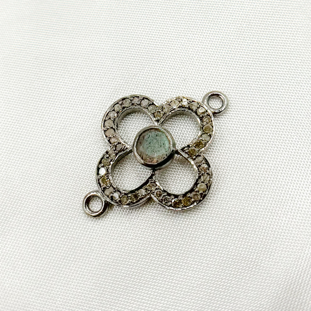 DC911. Diamond & Sterling Silver Flower Connector with Gemstone