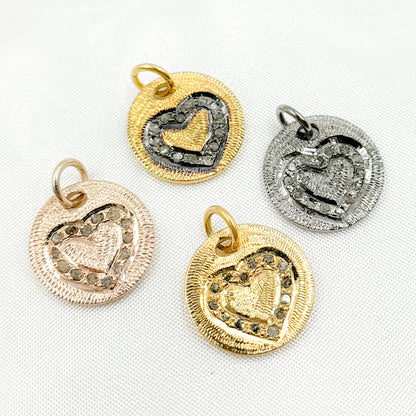 Diamond Sterling Silver Round Heart Charm