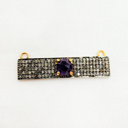 Silver Diamond and Gemstone Rectangle Connector