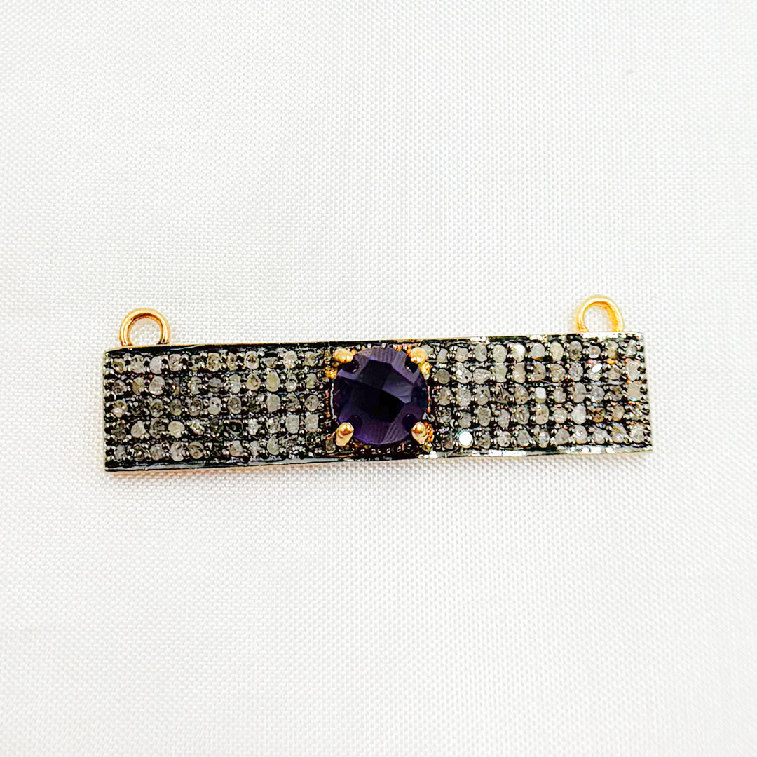 DC10. Silver Diamond and Gemstone Rectangle Connector