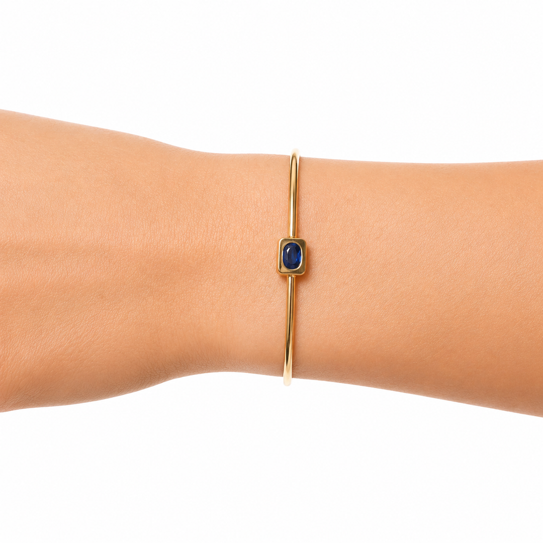 CB96731. 14K Solid Gold Gemstone Bangle