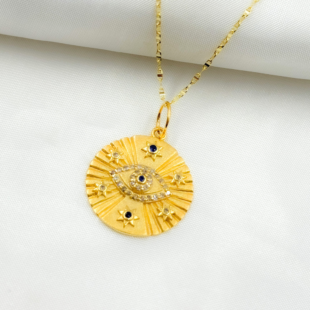 GDP549. 14K Gold Evil Eye Charm with Diamonds and Gemstones