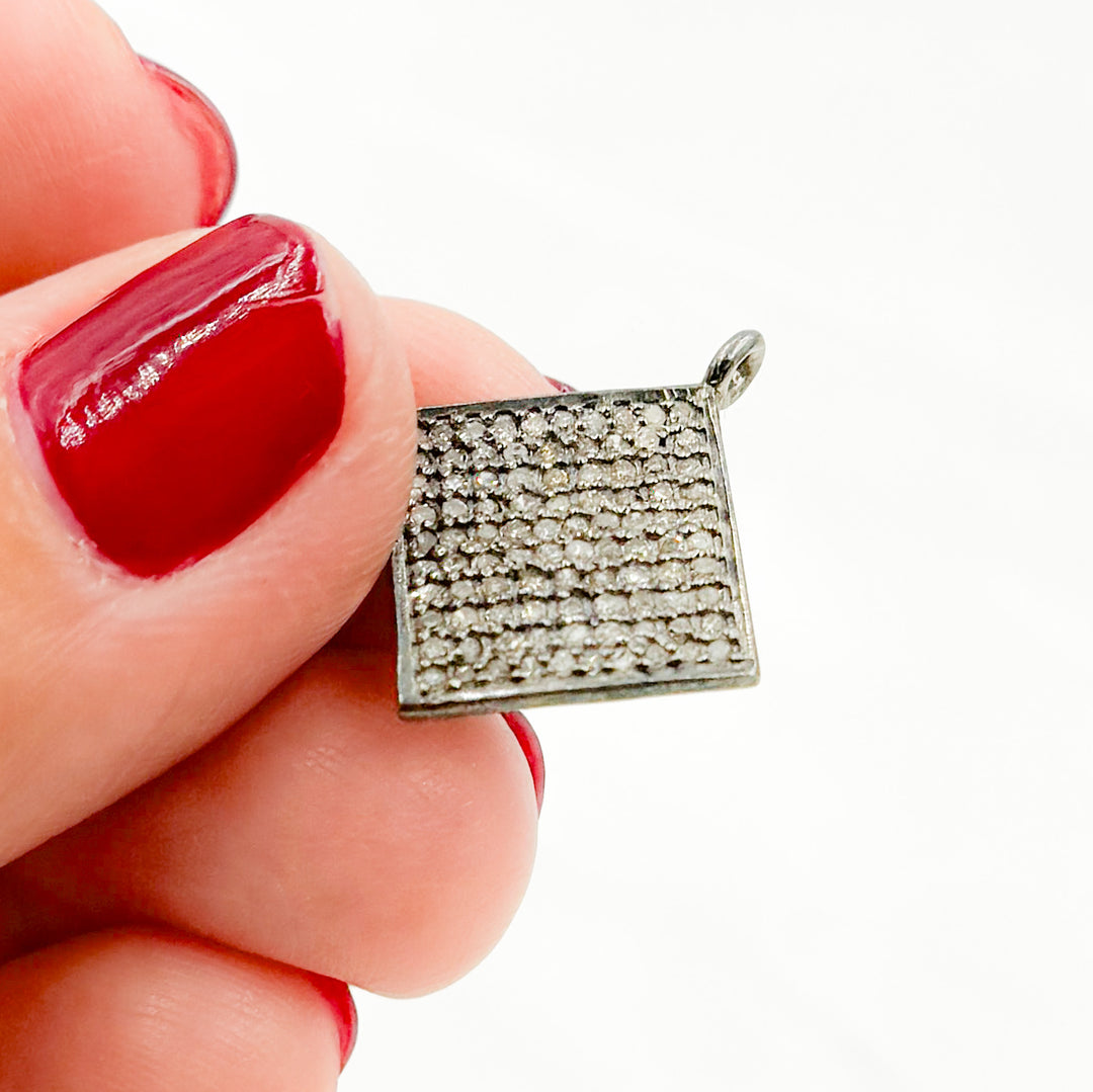 DC017. Diamond & Sterling Silver Square Connector Charm