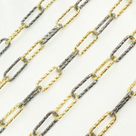 Load image into Gallery viewer, 925 Sterling Silver Gold Plated &amp; Black Rhodium Diamond Cut Paperclip Chain. V9GB
