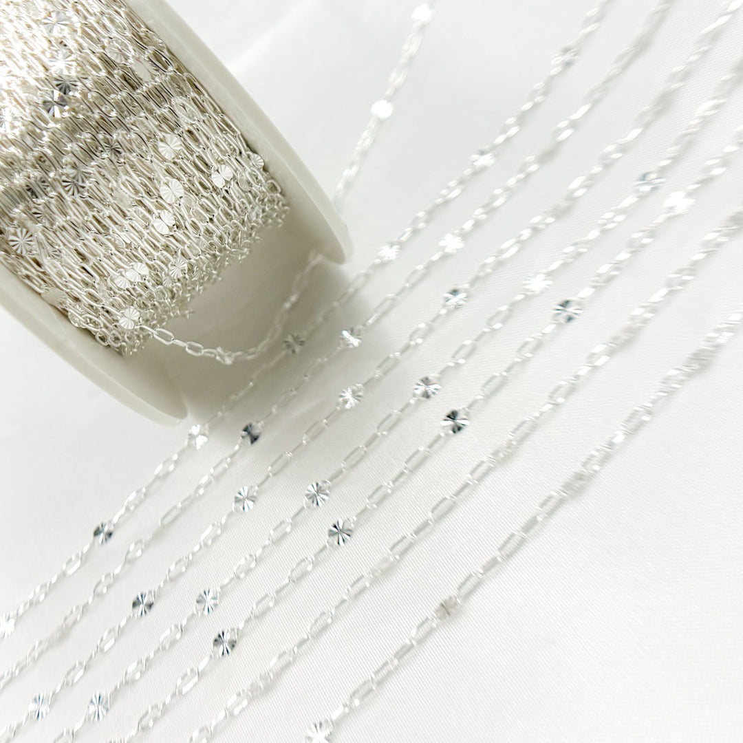 V241SS. Sterling Silver Smooth Paperclip and Diamond Cut Marina Link Chain