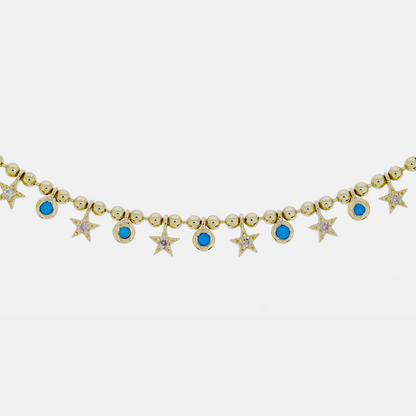 NFD71708. 14K Solid Gold Turquoise and Diamond Necklace
