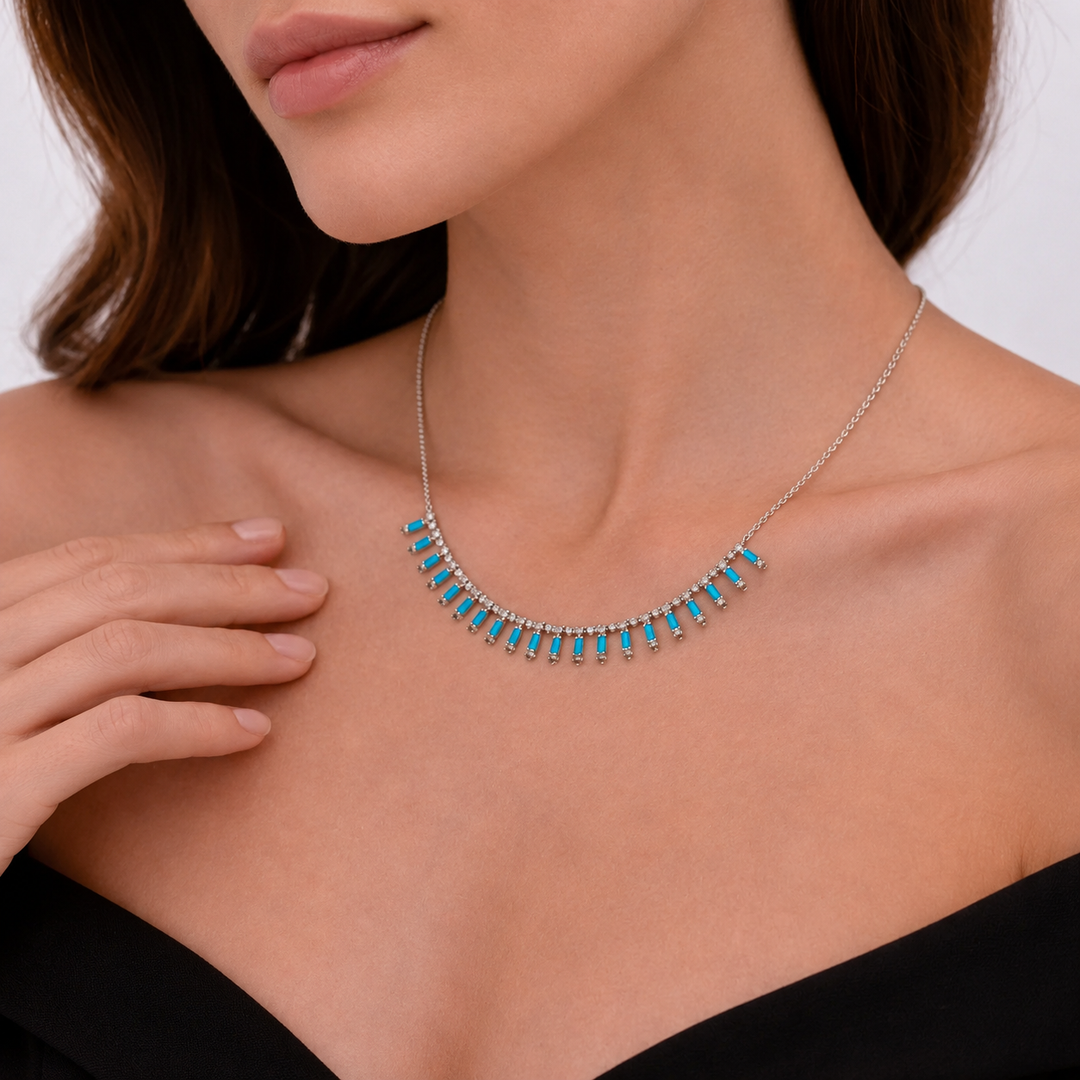 NFL70815. 14K Solid Gold Diamond and Gemstone Dangle Necklace