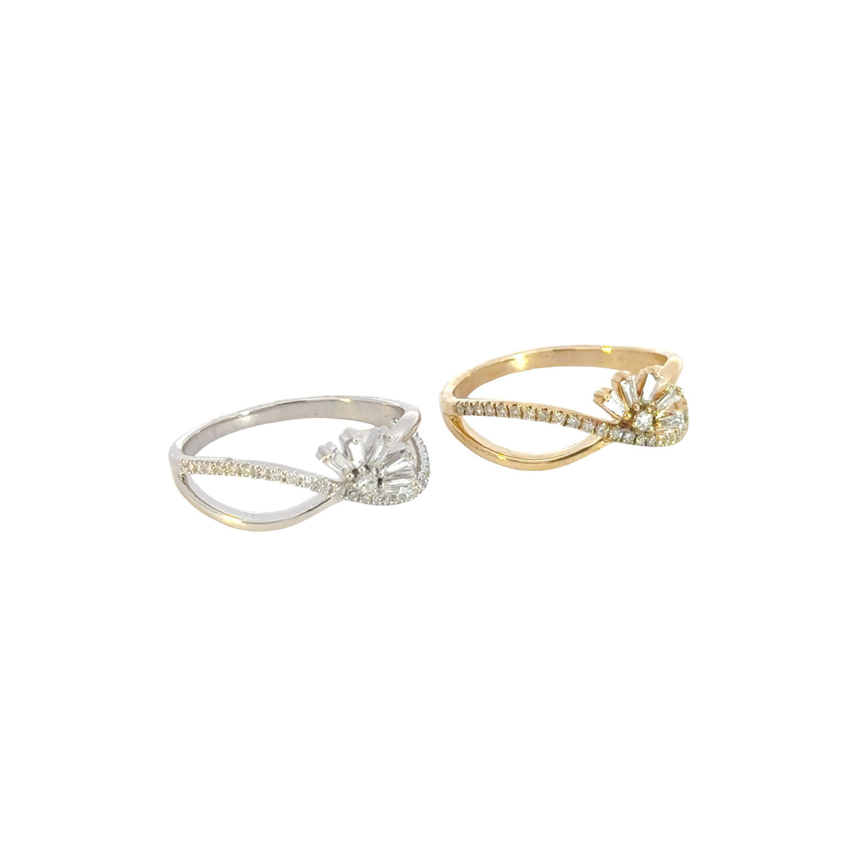 14k Solid Gold Diamond Flower Cross Band Ring.