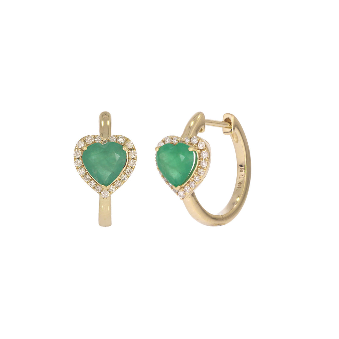 CE96390. 14k Solid Gold Diamond and Gemstone Heart Hoops