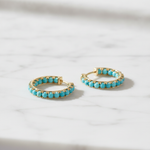 Load image into Gallery viewer, EHZ57733TQ. 14K Solid Gold Turquoise Hoops