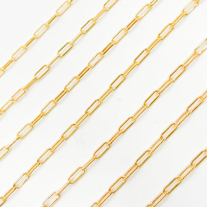 V298GF. 14k Gold Filled Textured & Smooth Paperclip Link Chain