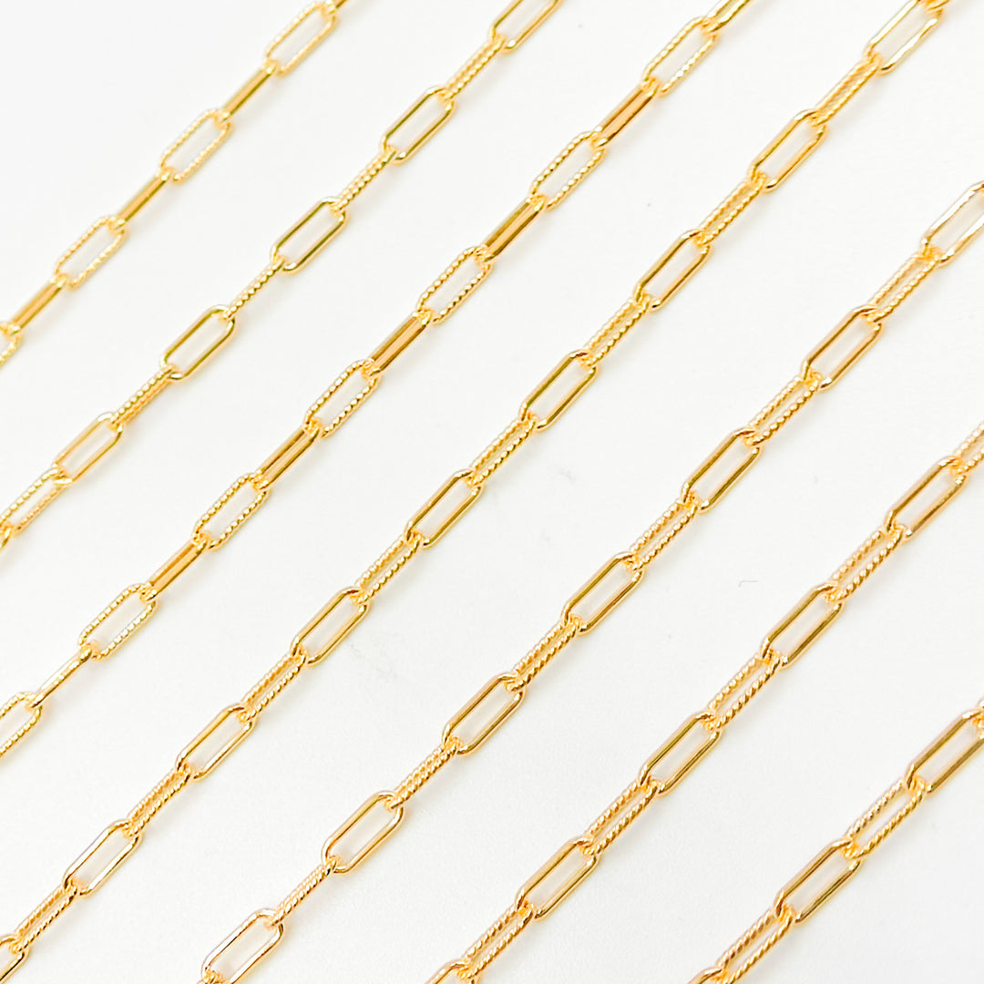 V298GF. 14k Gold Filled Textured & Smooth Paperclip Link Chain
