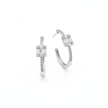 EHG57036. 14k Solid Gold Diamond Baguette Oval Hoops