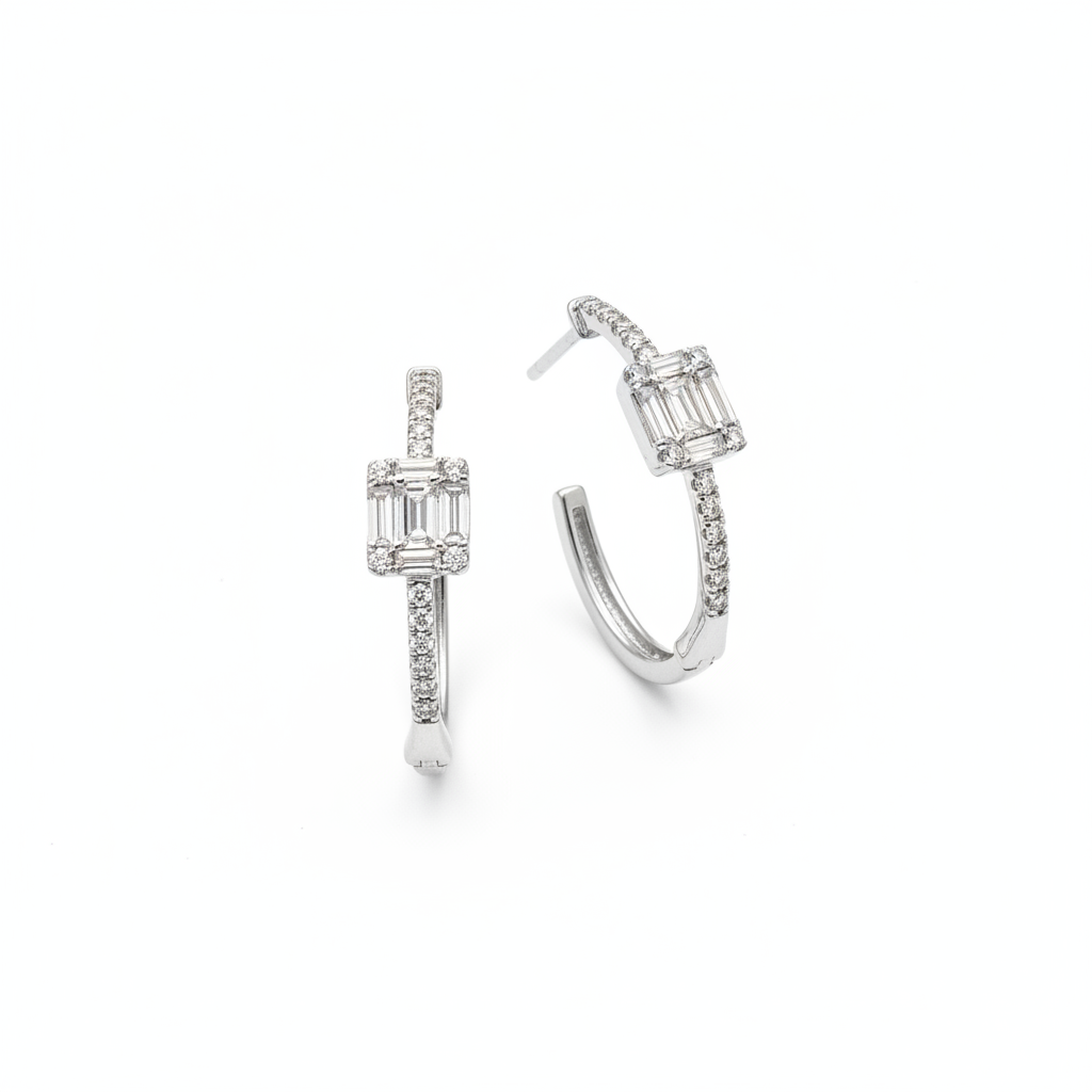 EHG57036. 14k Solid Gold Diamond Baguette Oval Hoops
