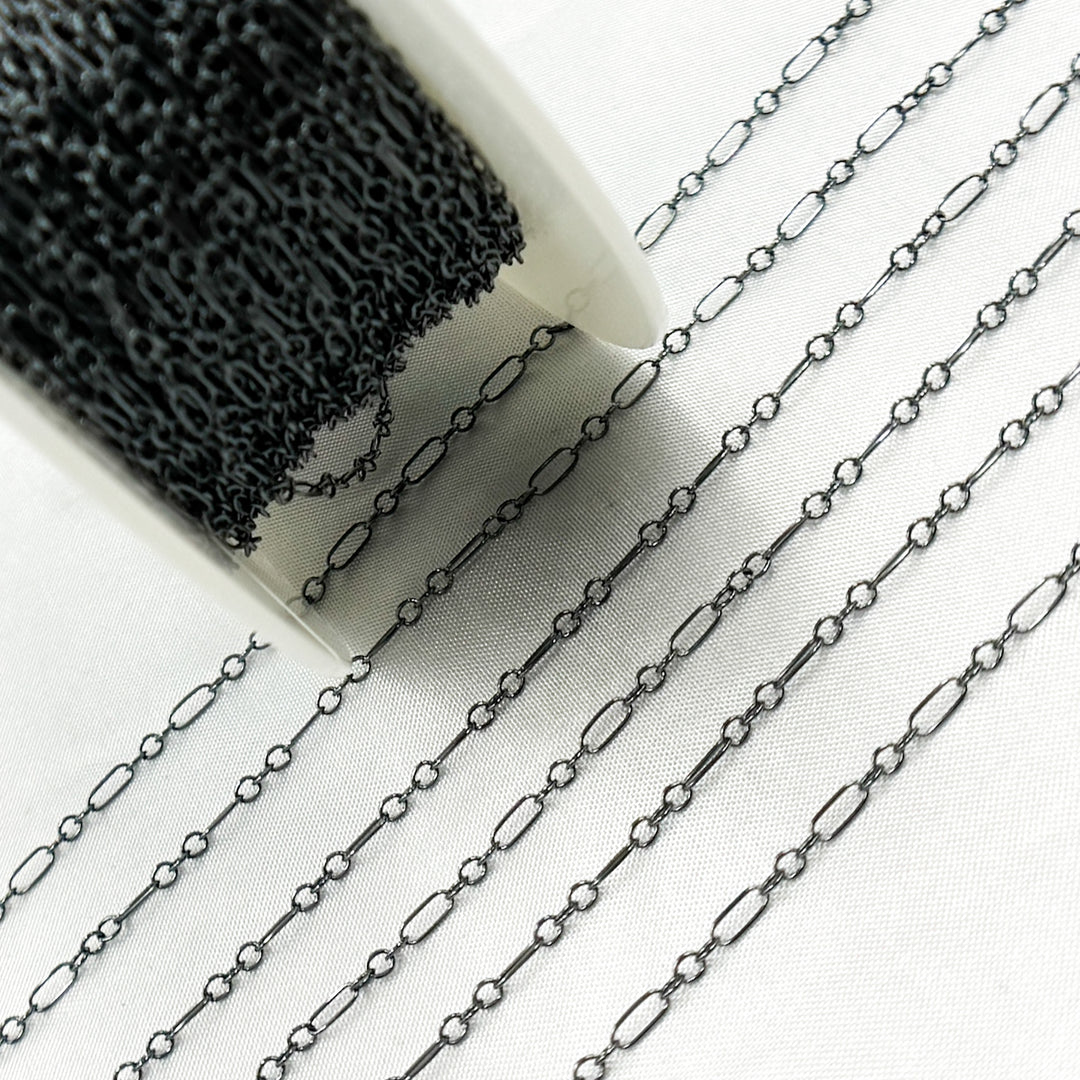143BD. Black Rhodium Sterling Silver Smooth Long and Short Link Chain