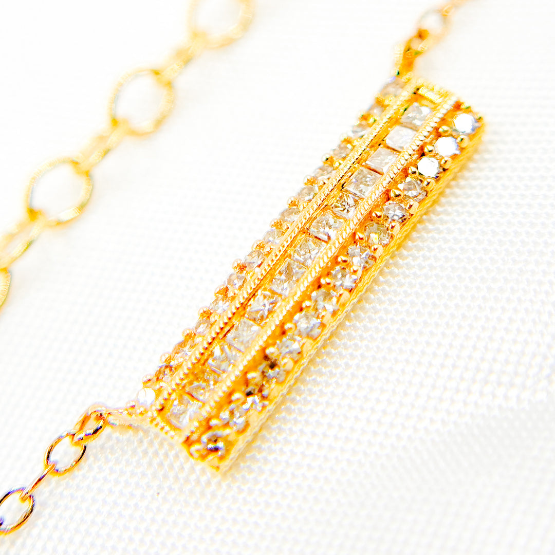 14K Solid Gold Bar Diamond Necklace. NFE71423