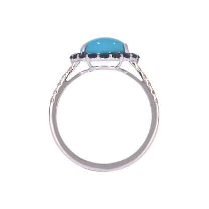 DRN06297. 14K Solid Gold Diamond, Blue Sapphire and Turquoise Ring