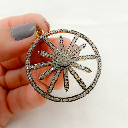 DP180. Diamond & Sterling Silver Round Flower Pendant