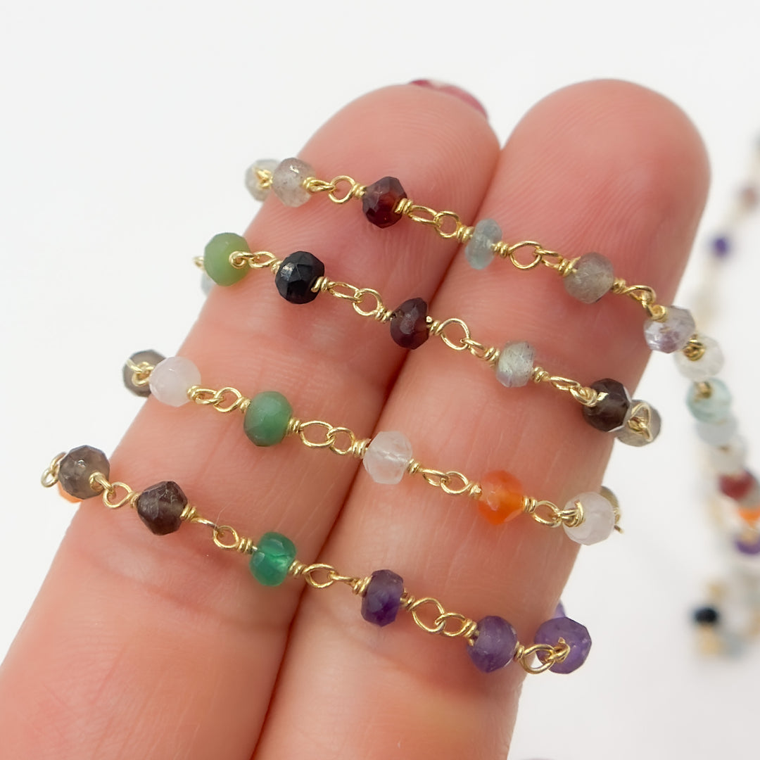 MGS19GP. Multi Gemstone Gold Plated Sterling Silver Wire Chain