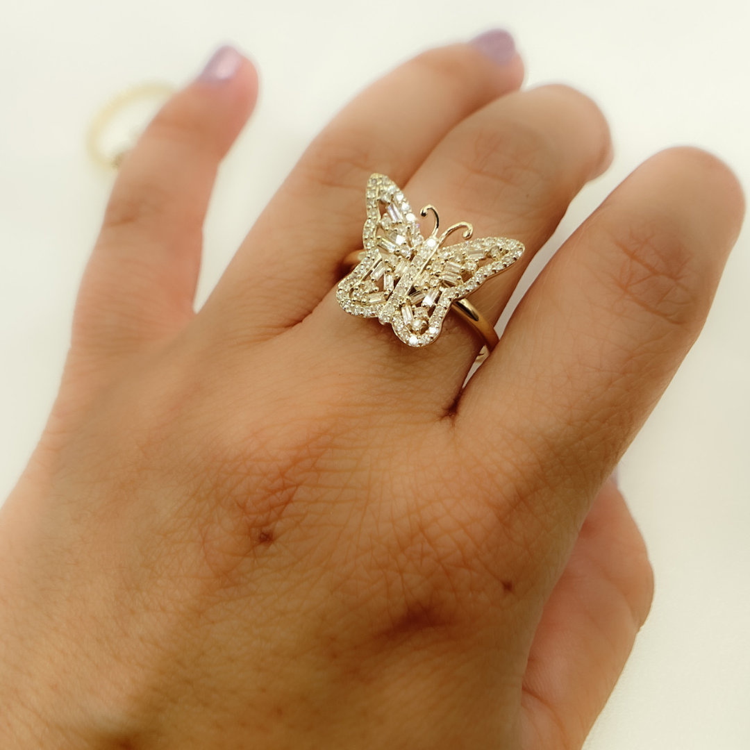 14K Solid Gold Butterfly Diamond Ring. RFH17476