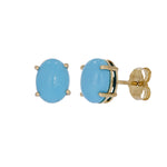 Load image into Gallery viewer, CE96803TQ8X6. 14K Solid Yellow Gold Turquoise Oval Studs Earrings