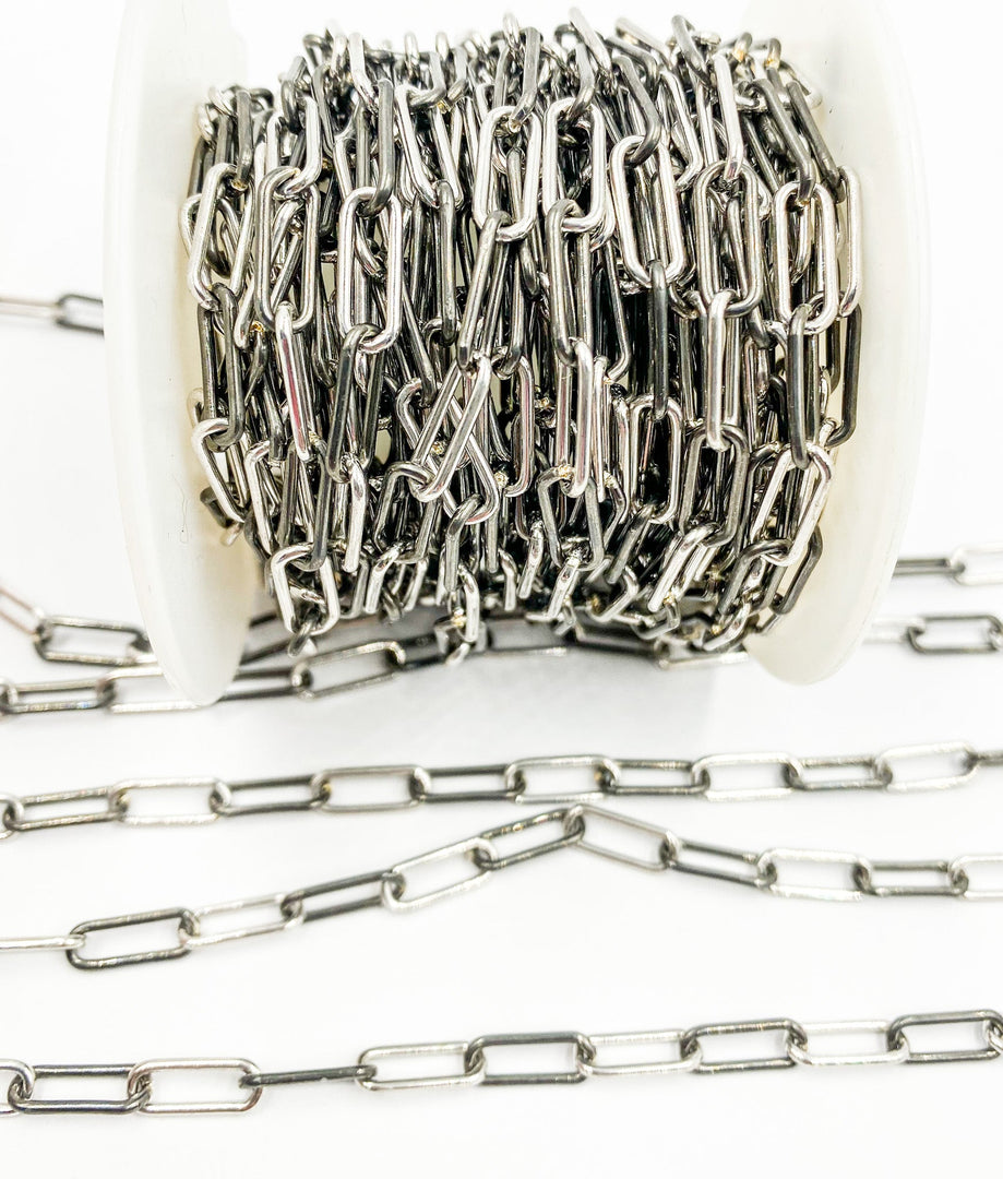 925 Sterling Silver & Black Rhodium Plated Link Paperclip Chain. 169SB